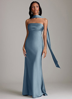 Azazie Saylor 신부 들러리 드레스 인어 스트랩리스 스트레치 새틴 바닥 길이 드레스 image9