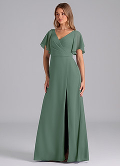 Azazie Ambrosia Bridesmaid Dresses Eucalyptus A-Line Pleated Chiffon Dress image1