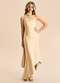 Azazie Briony Junior Etui Plissee Stretch-Satin Kleid Gold image3