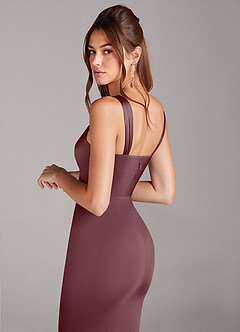 Azazie Denice Bridesmaid Dresses Sangria Sheath Pleated Stretch Satin Dress image5