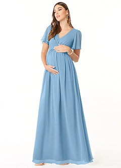 Azazie Verna Abiti da damigella d'onore premaman Abito A-Line Increspato con Scollo a V Chiffon Floor-Length image3