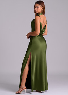 Azazie Yazmine Final Sale Olive Mermaid Pleated Stretch Satin Dress image5