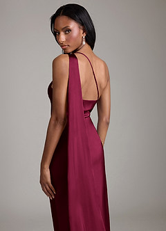 Azazie Juniper Bridesmaid Dresses Burgundy Mermaid One Shoulder Stretch Satin Dress image2