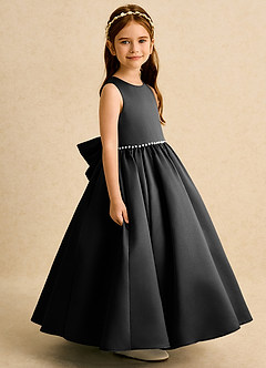 Azazie Daisies Jurken voor bloemenmeisjes Baljurk Jurk van Mat Satijn Boog Zwart image3