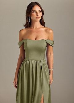 Azazie Calianna Bridesmaid Dresses Pistachio A-Line Off the Shoulder Stretch Satin Convertible Dress image4