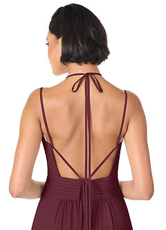 Azazie Farren Vestidos de damas de honor Vestido de Cabernet de Gasa de Corte en A Convertible con Plisado image6