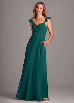 Azazie Kaylyn Abiti da Damigella Abito A-Line in Chiffon Increspato Verde Pavone image3