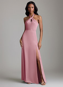 Azazie Tracie Bridesmaid Dresses Vintage Mauve A-Line Side Slit Stretch Satin Dress image1