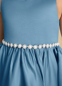 Azazie Julietta Flower Girl Dresses Steel Blue Ball-Gown Convertible Tulle Dress image10