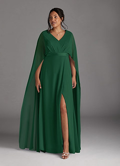 Azazie Isa Mère de la mariée Robes Robe Trapèze en Mousseline de soie Col V plissé Vert Foncé image9