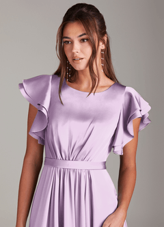 Azazie Daphne Bescheidene Brautjungfernkleider A-Linie Gestreift Stretch-Satin Bodenlänge Kleid image4