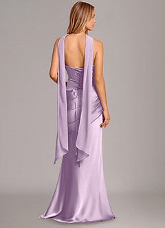 Azazie Pelagia Bridesmaid Dresses Frosted Lilac Mermaid Corset Stretch Satin Convertible Dress image4