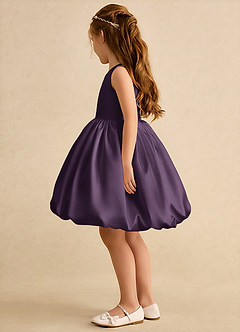 Azazie Nirvana Robe Demoiselle D'honneur Fillette Robe Princesse en Mat Satiné Rayé Prune image4