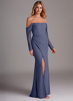 Azazie Hallie Bridesmaid Dresses Stormy Mermaid Long Sleeve Chiffon Dress image4