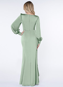 Azazie Raye Bridesmaid Dresses Agave Mermaid Long Sleeve Stretch Satin Dress image2