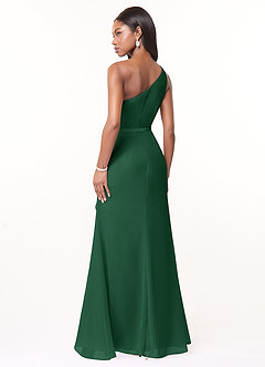 Azazie Liza Brautjungfernkleider Meerjungfrau-Linie One-Shoulder Chiffon Kleid Dunkelgrün image4