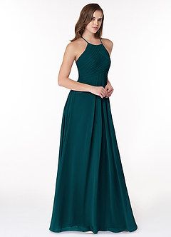 Azazie Ginger Bridesmaid Dresses Pine A-Line Halter Pleated Chiffon Dress image1