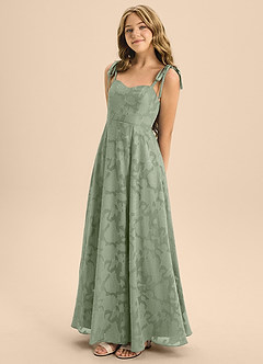 Azazie Rosey Junior Agave A-Line Sweetheart Neckline Floral Burnout Dress image6
