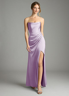 Azazie Leonis Bridesmaid Dresses Frosted Lilac Mermaid Pleated Stretch Satin Convertible Dress image5