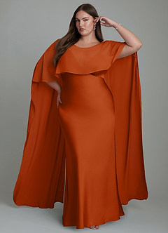 Azazie Stefania Vestidos de damas de honor Vestido Naranja Quemada de Satén Elástico de Línea A image7