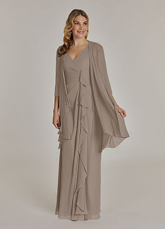 Azazie Manuella Mother of the Bride Dresses Taupe A-Line V-Neck Pleated Chiffon Dress image3