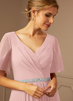 Azazie Tricia Abiti per la Madre della Sposa Abito A-Line in Chiffon con Scollo a V a Pieghe Rosa Cipria image6