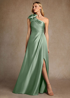 Azazie Easton Mother of the Bride Dresses Matcha A-Line One Shoulder Stretch Satin Dress image4
