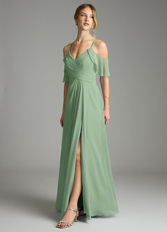 Azazie Dakota Bridesmaid Dresses Matcha A-Line V-Neck Pleated Chiffon Dress image4