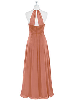 Azazie Ginger Vestidos de damas de honor Vestido de Mai Tai de Gasa de Corte en A con Halter Plisado image7