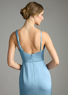 Azazie Samara Robes de demoiselle d'honneur Robe Sirène en Satin extensible Plissée Acier Bleuté image6