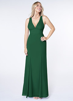 Azazie Christiana Final Sale Dark Green A-Line V-Neck Pleated Chiffon Dress image1