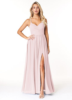 Azazie Dominic Bridesmaid Dresses Blushing Pink A-Line V-Neck Pleated Chiffon Dress image1