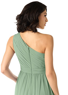 Azazie Mathilda Brautjungfernkleider A-Linie One-Shoulder Chiffon Kleid Matcha image5