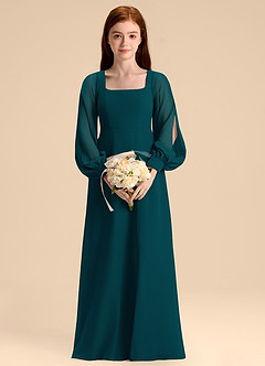 Azazie Bondi Junior Pine A-Line Blouson Chiffon Dress image4