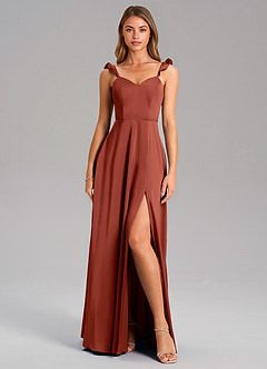 Azazie Everett Robes de demoiselle d'honneur Robe Trapèze en Satin extensible Terracotta image3