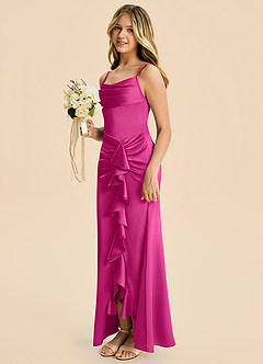 Azazie Rosalia Junior Robe Fourreau en Satin extensible Plissé Fuchsia image3