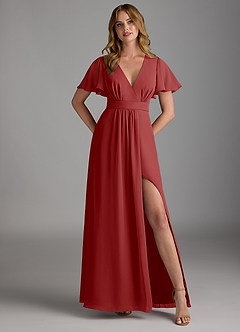 Azazie Zaniah Bridesmaid Dresses Rust A-Line Chiffon Dress image1