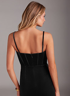 Azazie Larisa Probar vestidos en casa Vestido de Negro de terciopelo de Corte Recto Convertible con Sin tirantes image8