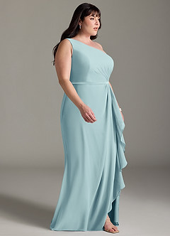 Azazie Liza Bridesmaid Dresses Sea Glass Mermaid One Shoulder Chiffon Dress image9