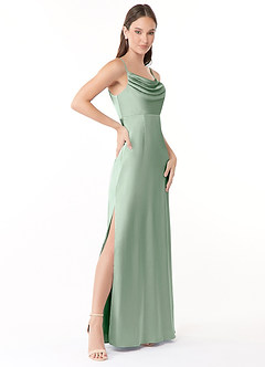 Azazie Esmee Final Sale Terracotta A-Line Pleated Stretch Satin Dress image3