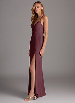 Azazie Manila Bridesmaid Dresses Sangria Sheath V-Neck Chiffon Dress image4