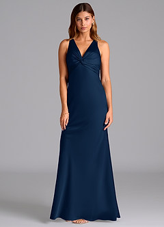 Azazie Hati Bridesmaid Dresses Dark Navy Mermaid Stretch Satin Dress image5