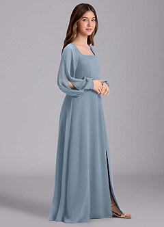 Azazie Bondi Junior Jurk van Chiffon met A-Lijn Blouson Stoffig Blauw image4