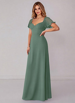 Azazie Fatima 신부 들러리 드레스 A라인 포켓이 있는 쉬폰 바닥 길이 드레스 image4