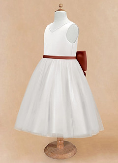 Azazie Seline Robe Demoiselle D'honneur Fillette Robe Trapèze en Tulle Arc Ivoire Auburn image8