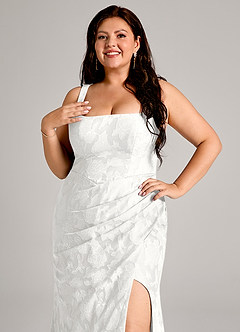 Azazie Mero Bridesmaid Dresses White Sheath Pleated Floral Burnout Dress image5