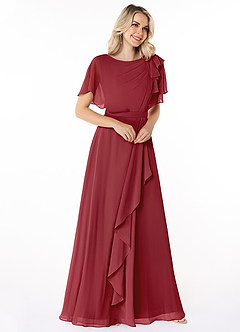 Azazie Aaliyah Modest Bridesmaid Dresses A-Line Scoop Pleated Chiffon Floor-Length Dress image3