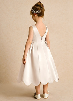 Azazie Macaroon Flower Girl Dresses White Alabaster Ball-Gown Bow Matte Satin Dress image3