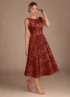 Azazie Fulton Mother of the Bride Dresses Terracotta A-Line Pleated Floral Burnout Dress image2