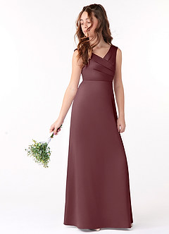 Azazie Sadia Junior Sangria A-Line Pleated Stretch Satin Dress image1